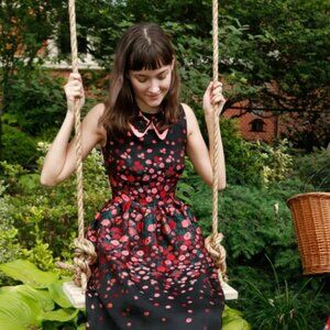 Lela Rose Spring 2018 Resort Collection Embroidered Midi Dress in Black M $2,375